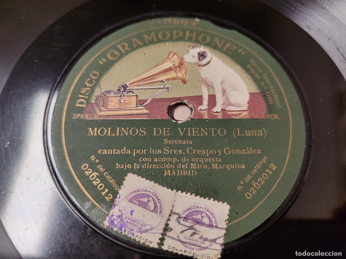 Discos de pizarra: Molinos de Viento 78 rpm. Serenata y d&uacute;o. Crespo,Manso y Gonz&aacute;lez. Disco de 30 cm. de di&aacute;metro