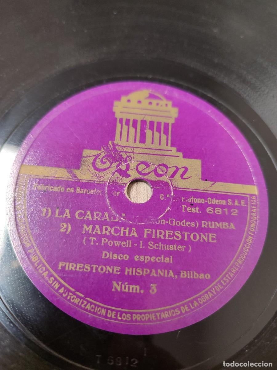Discos de pizarra: Anuncio de Firestone Hispania. N&uacute;m. 3. La Carada. Rumba y Marcha. 78 rpm