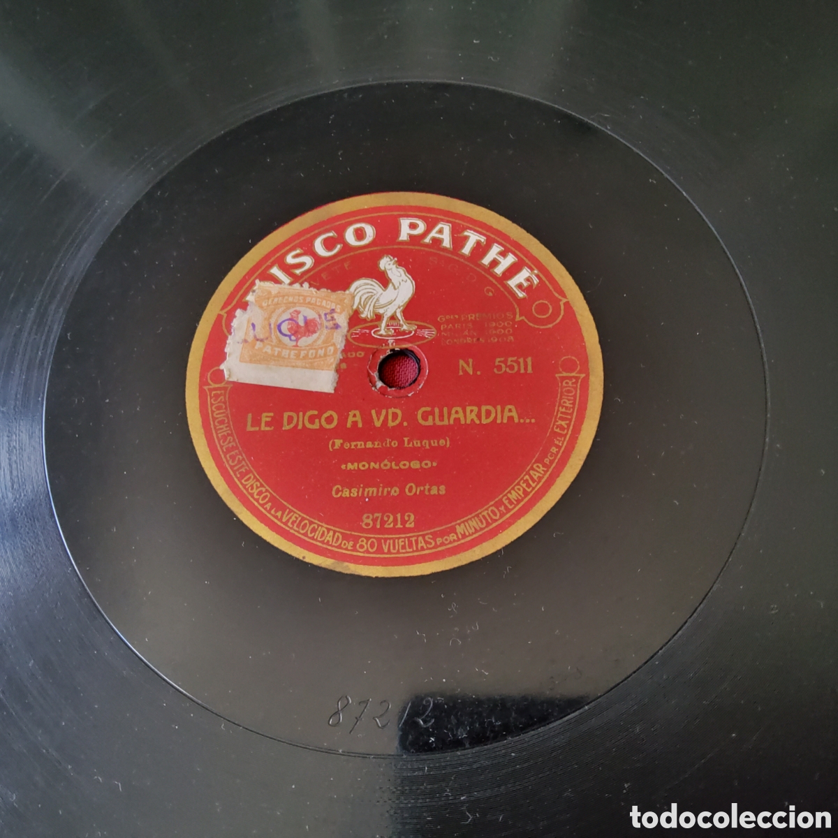 Discos de pizarra: Disco Path&eacute;, LE DIGO A VD. GUARDIA, Monologo,Fernando Luque y LOS APUROS DE UN VIAJERO, cuento andal