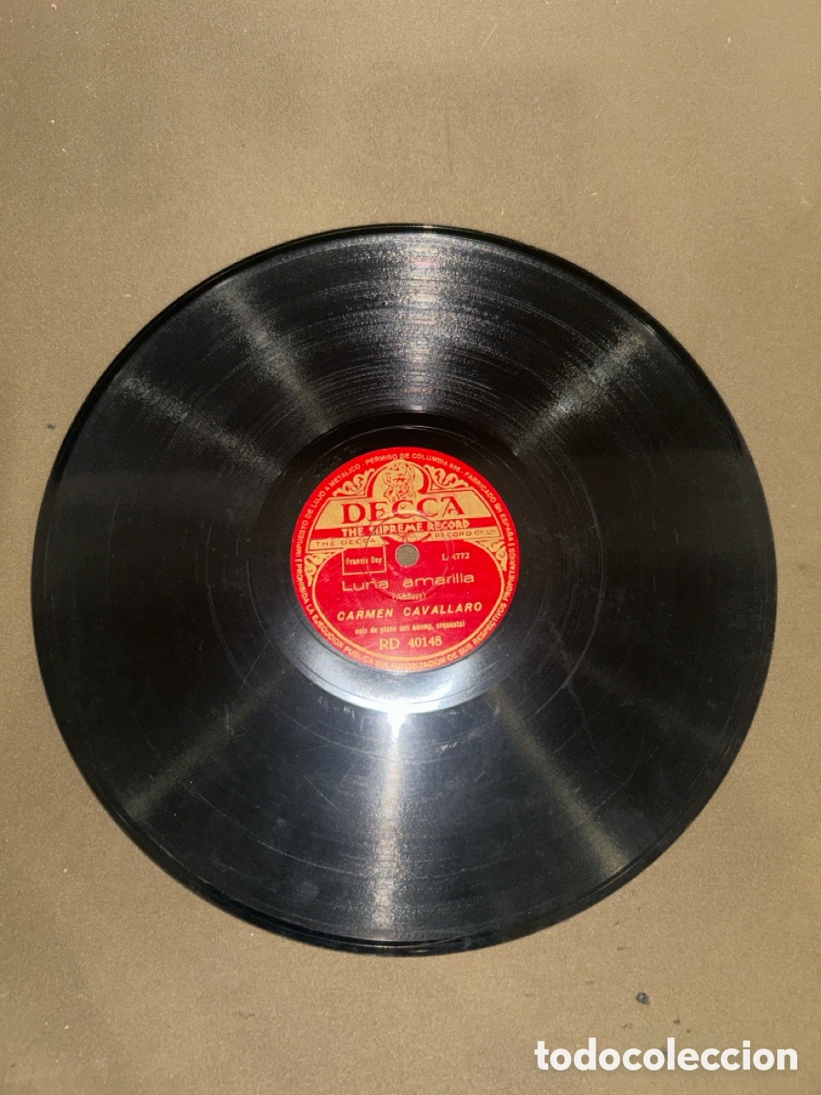 Discos de pizarra: DISCO DE PIZARRA, DECCA, LUNA AMARILLA CARMEN CAVALLARO *VER FOTOS*