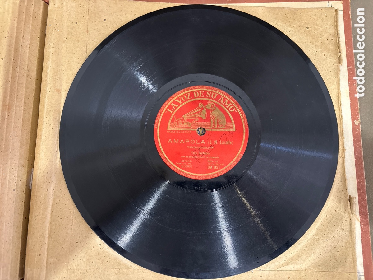 Discos de pizarra: DISCO DE PIZARRA,LA VOZ DE SU AMO,VALENCIA Y AMAPOLA,TITO SCHIPA