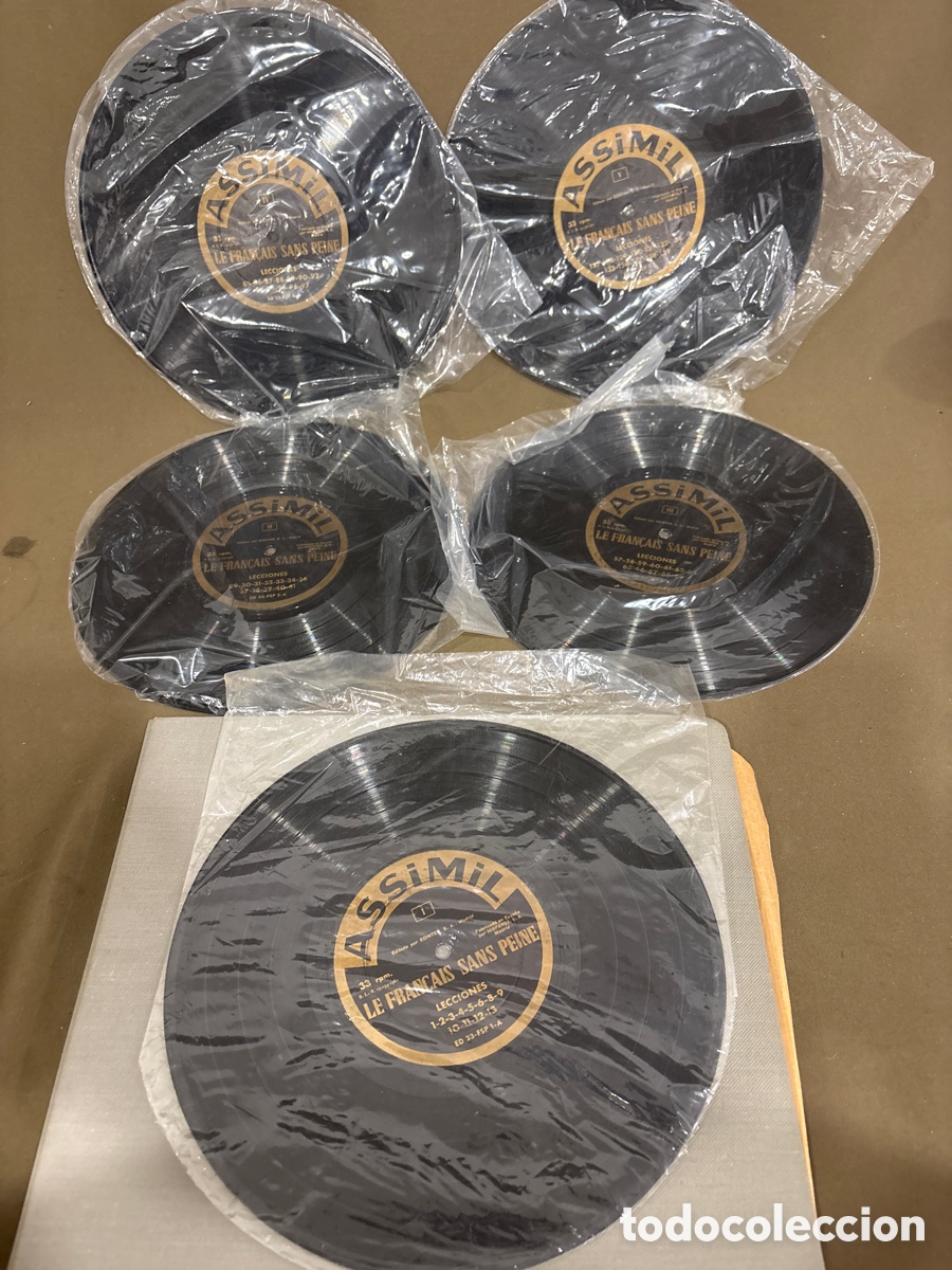 Discos de pizarra: LOTE DE 5 DISCOS DE PIZARRA,ASSIMIL LE FRANCAIS SANS PEINE,LECCIONES.