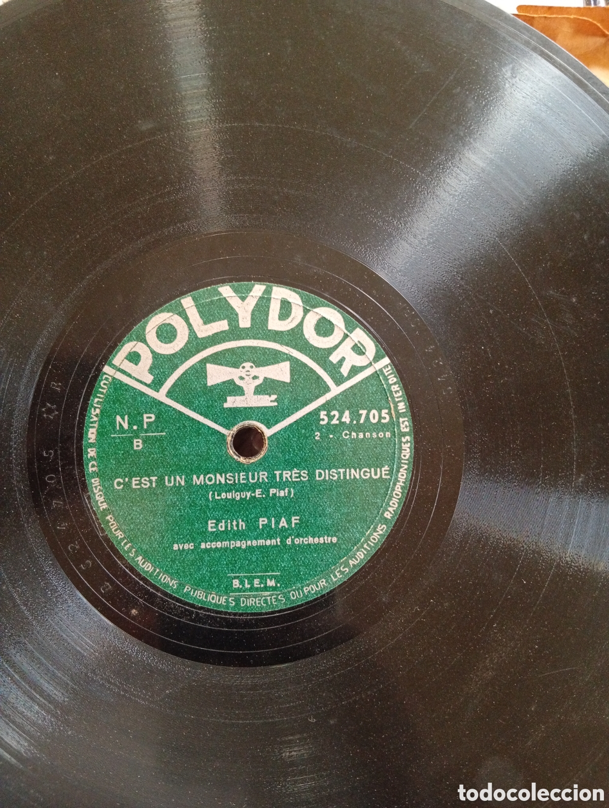 Discos de pizarra: Antiguo disco de pizarra de la gran Edith Piaff