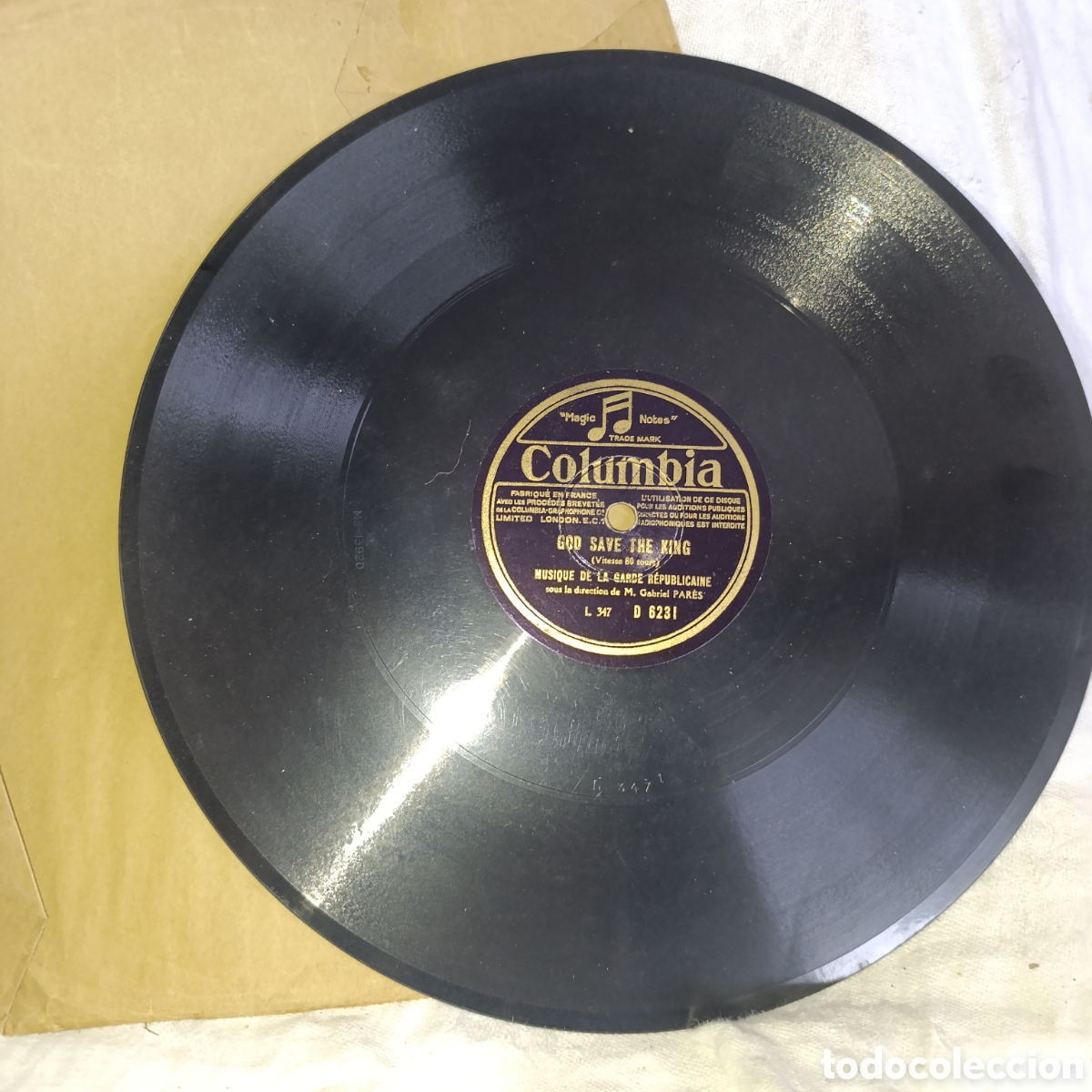 Discos de pizarra: Militar,Disco de Pizarra 78 RPM Columbia - God Save The King - Musique de la Garde R&eacute;publicaine