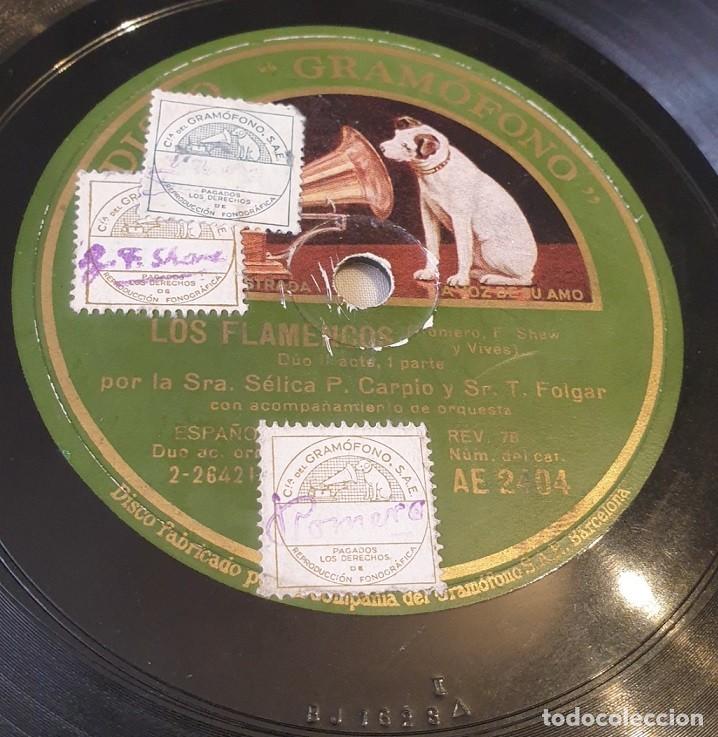 Discos de pizarra: Pizarra 78rpm 10&rdquo;. Disco Gramofono AE 2404. Los Flamencos. S&eacute;lica P. Carpio y T. Folgar- D&uacute;o I y II