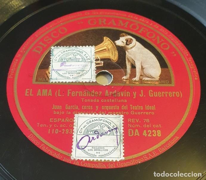 Discos de pizarra: Pizarra 78rpm 10&rdquo;. Disco Gramofono DA 4328. El Ama - Juan Garcia, Maria Badia y L Sagi Vela.