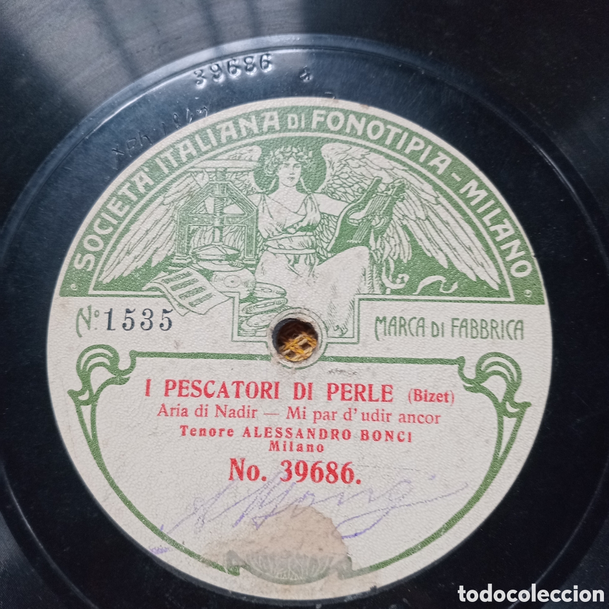 Discos de pizarra: Antiguo disco de pasta de 78 RPM de m&uacute;sica l&iacute;rica / &oacute;pera. ​Artista: Alessandro Bonci (Tenor) ​Lad