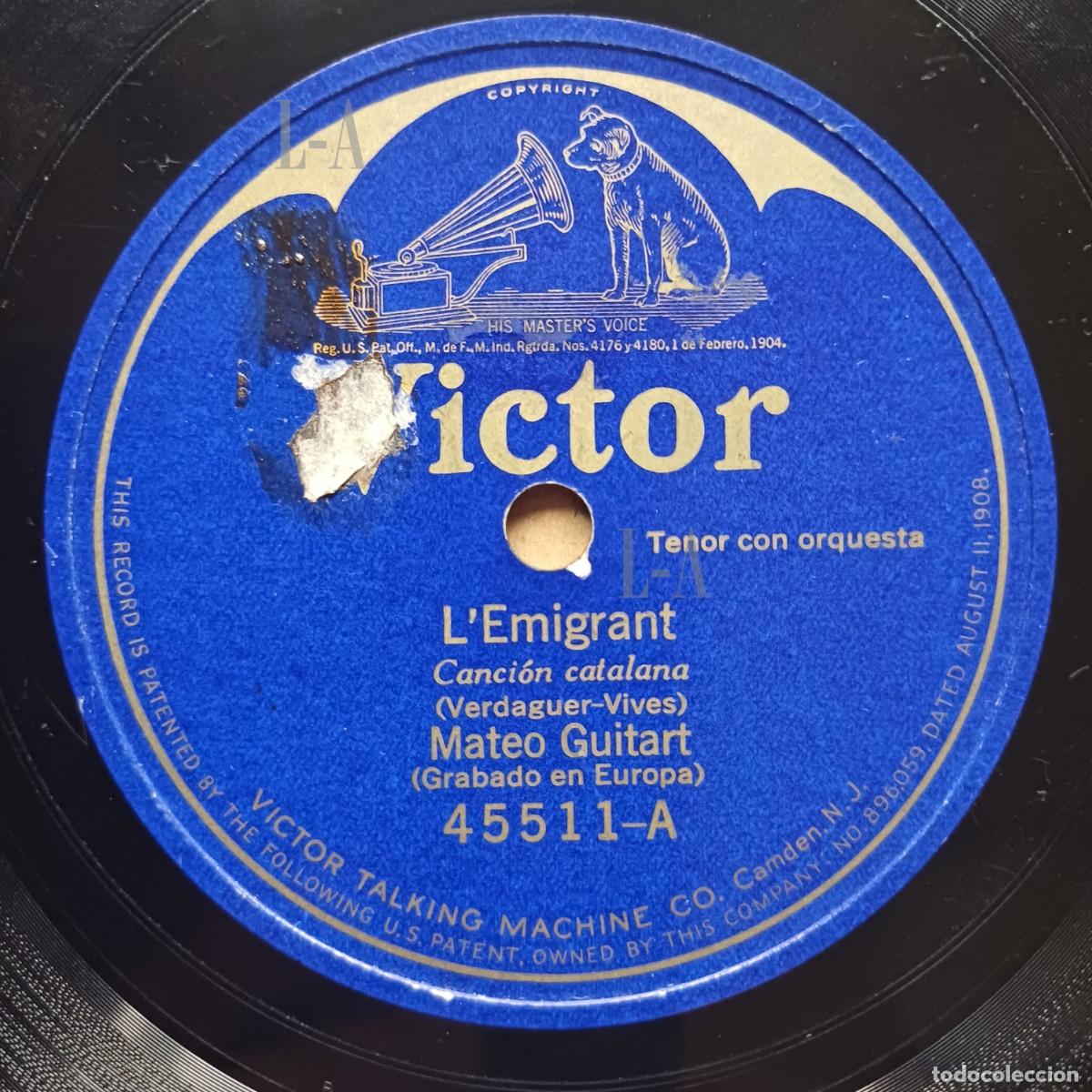Discos de pizarra: &iexcl;Rareza! Disco del tenor Mateo Guitart en &rdquo;La Santa Espina&rdquo; y &rdquo;L'emigrant&rdquo;. Zarzuela. Sardana