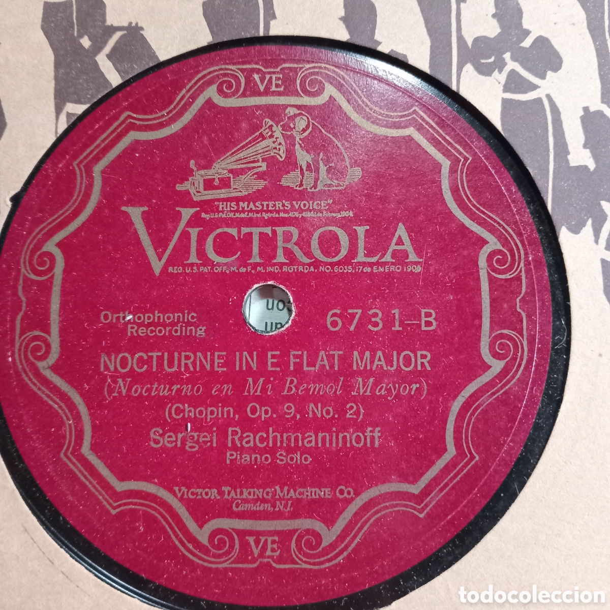 Discos de pizarra: Disco de gram&oacute;fono de pizarra (78 RPM) sello Victrola / Victor Talking Machine Co. (Orthophonic Reco