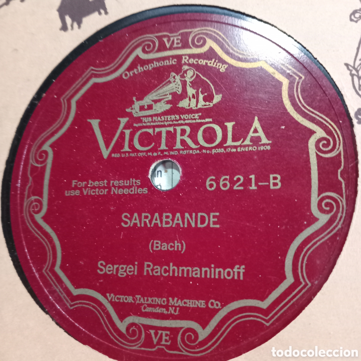 Discos de pizarra: sello Victrola / Victor Talking Machine Co. (Orthophonic Recording, sello rojo). ​Sello / Referenc