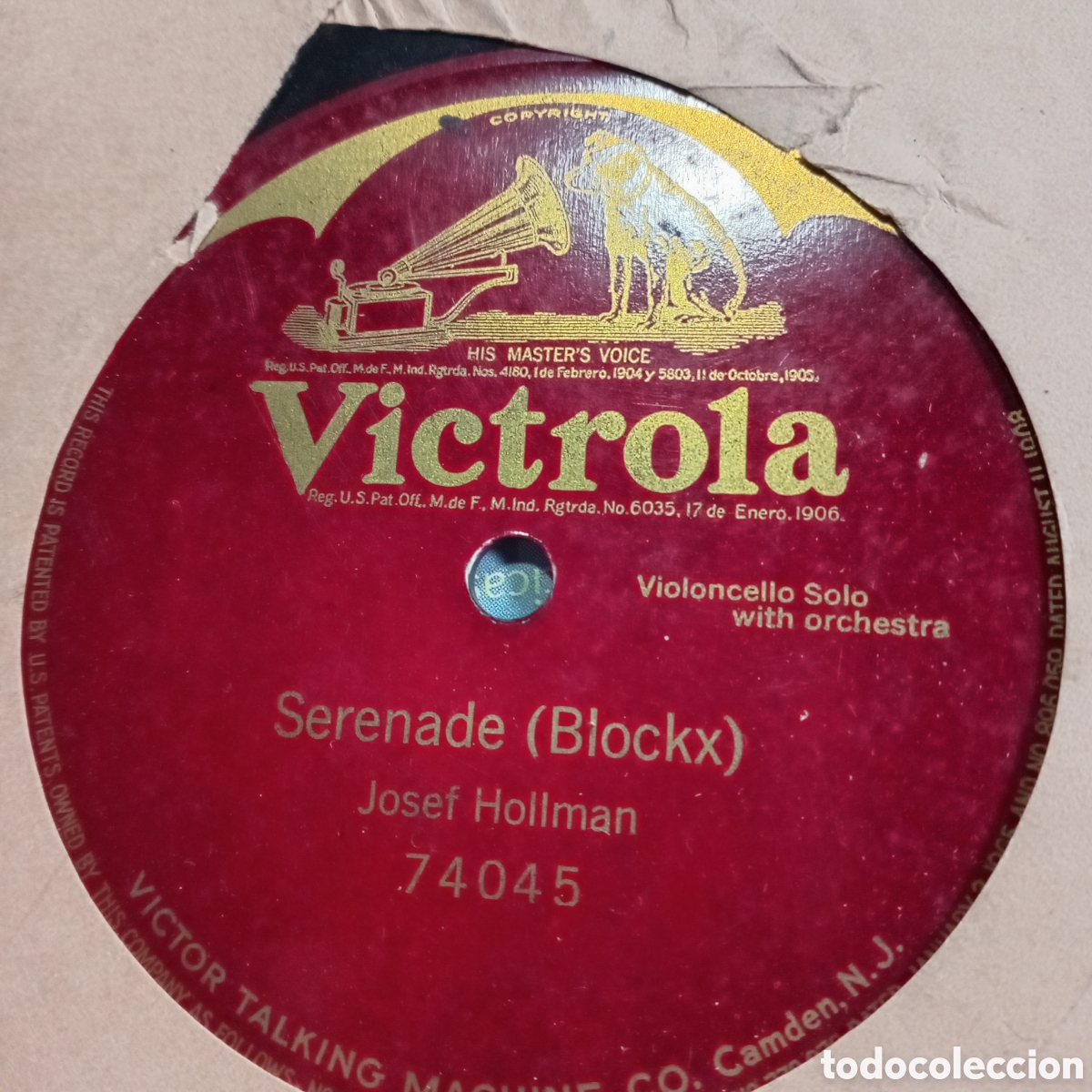 Discos de pizarra: Artista / Int&eacute;rprete: Josef Hollman (afamado chelista holand&eacute;s). ​T&iacute;tulo de la obra: Serenade (comp