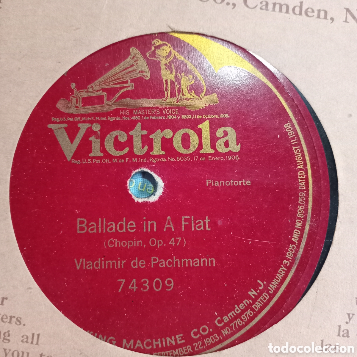 Discos de pizarra: Descripci&oacute;n del lote: Excelente y raro disco de gram&oacute;fono / pizarra de 1 sola cara (Single Sided) fa