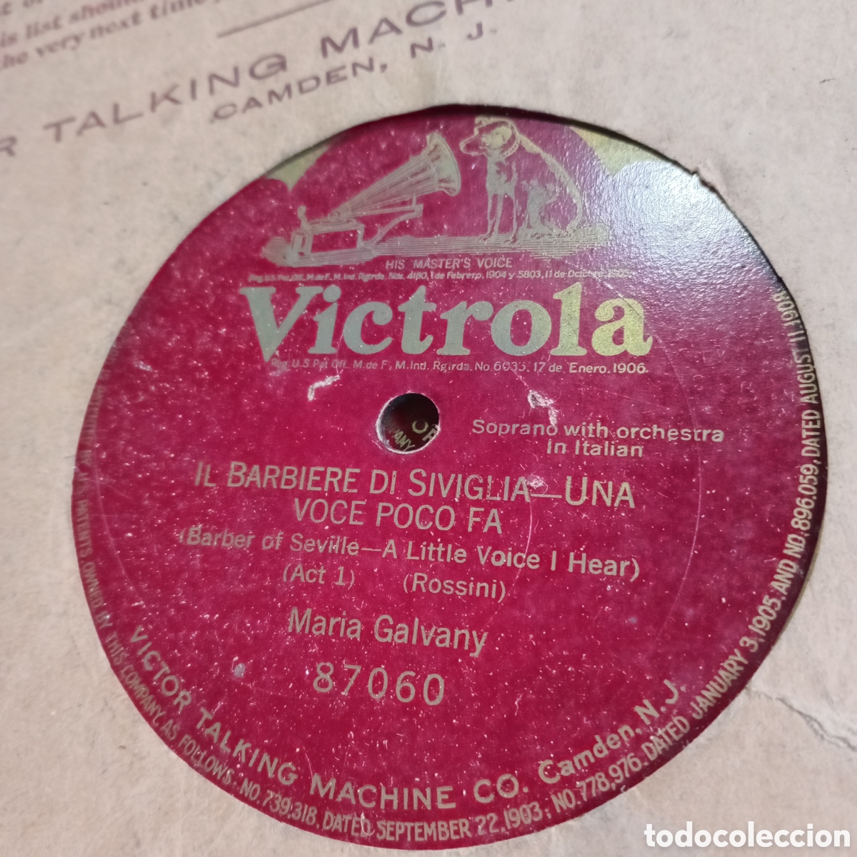 Discos de pizarra: pulgadas, de una sola cara (single-sided). ​Sello / Marca: Victor Victrola (Red Seal / Sello Rojo)