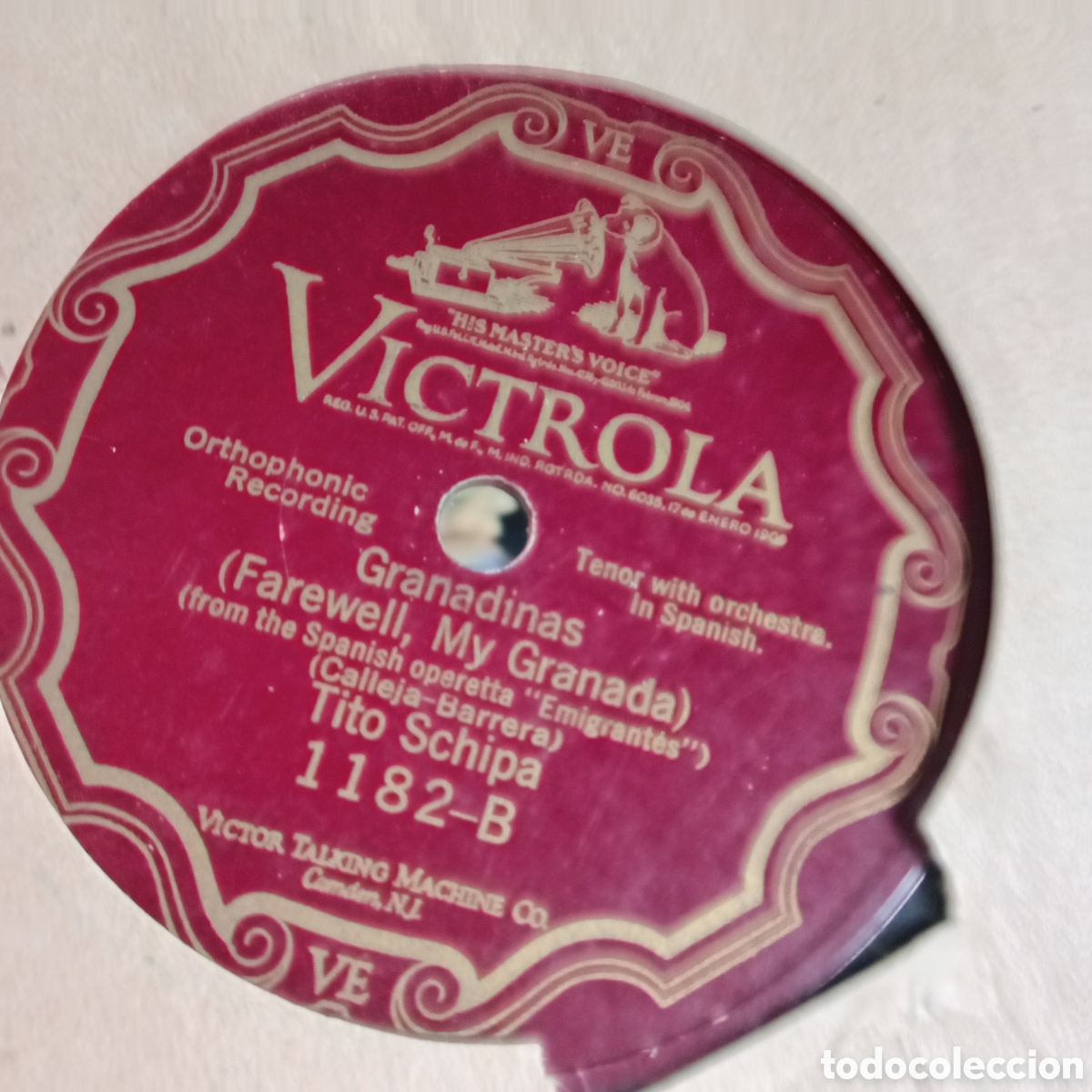 Discos de pizarra: pulgadas, de una sola cara (single-sided). ​Sello / Marca: Victor Victrola (Red Seal / Sello Rojo)