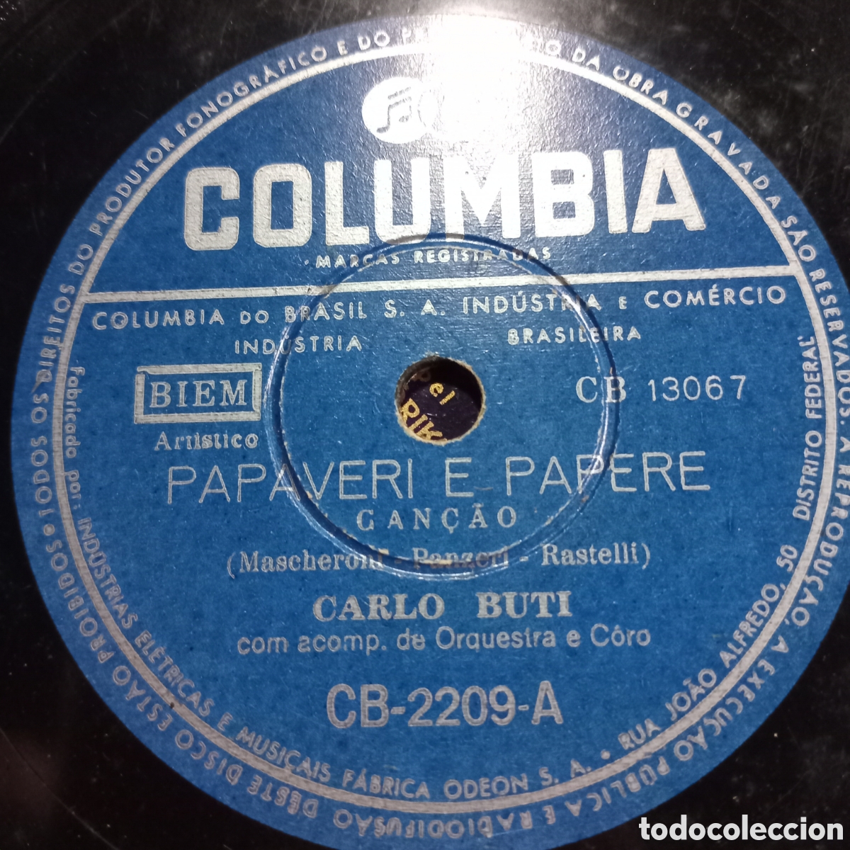 Discos de pizarra: Disco de Vinilo Vintage (78 RPM) - Carlo Buti ​Artista: Carlo Buti ​Sello discogr&aacute;fico: Columbia d
