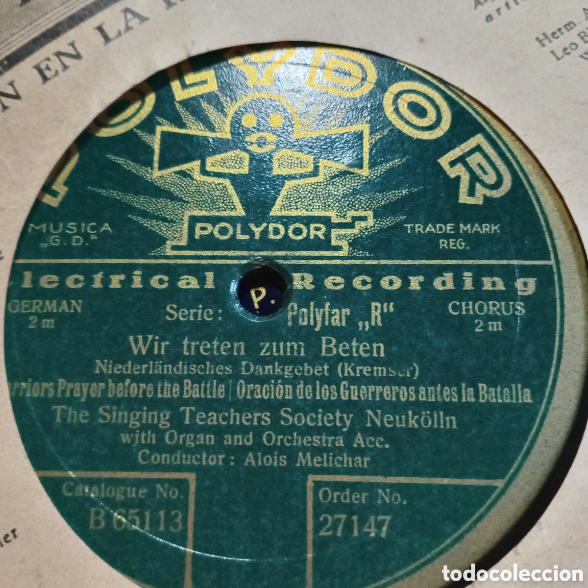 Discos de pizarra: Disco de Vinilo / Pasta de 78 RPM - Sello Polydor ​Edici&oacute;n antigua de colecci&oacute;n grabada con sistem