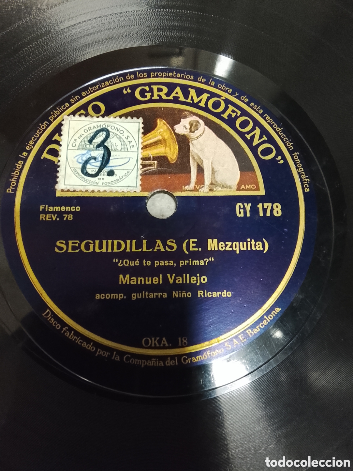Discos de pizarra: Disco de pizarra fandangos Manuel Vallejo