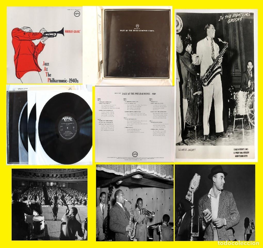 Discos de pizarra: Norman Granz' Jazz The Philharmonic 1940s CAJA 3 LP + LIBRETO 12 P parker, d gillespie, r eldridge,