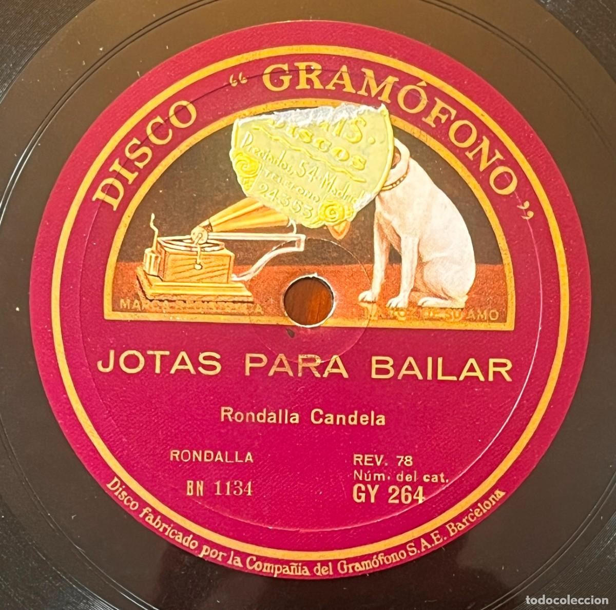 Discos de pizarra: ANTIGUO DISCO PIZARRA GRAM&Oacute;FONO, PILAR GASC&Oacute;N, RONDALLA CANDELA, JOTAS ARAGONESAS, GY 264, 78 RPM