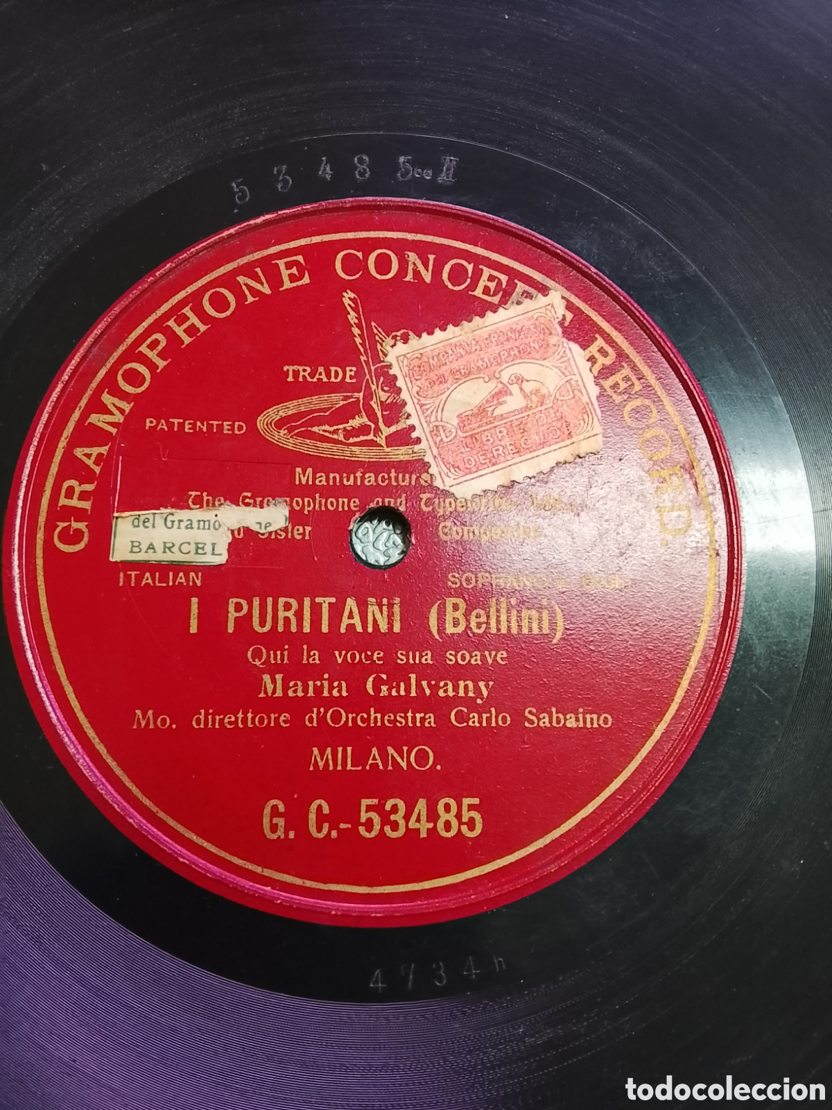 Discos de pizarra: Disco de pizarra I Puritani Mar&iacute;a galvany