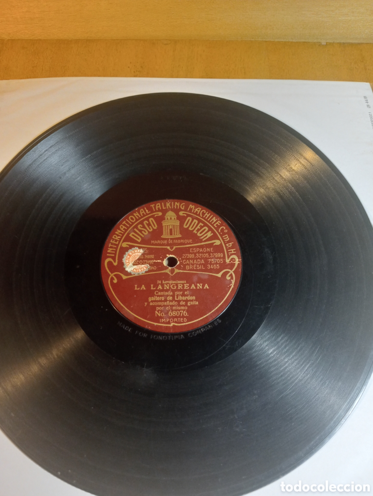 Discos de pizarra: Gaitero de Libardon. La Langreana. S&oacute;lo de Gaita N&deg; 4. Asturias. Pizarra.