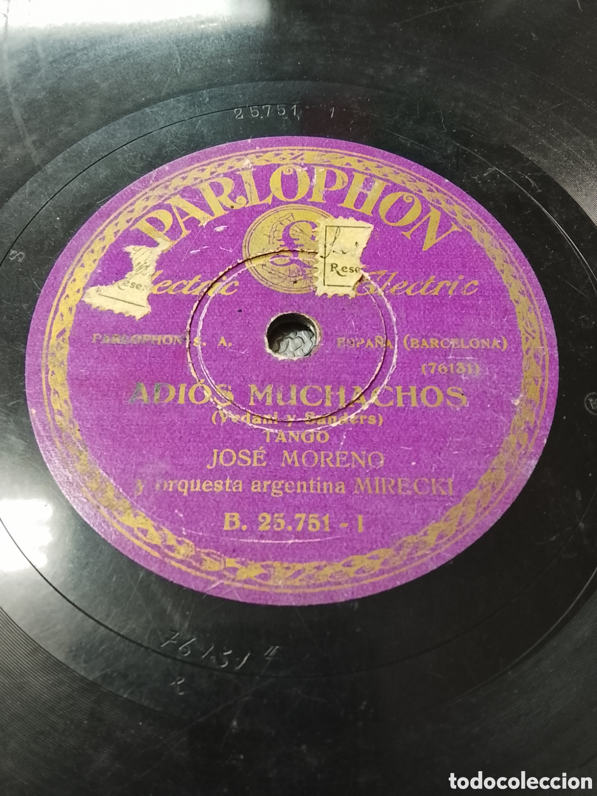 Discos de pizarra: Disco de pizarra Adi&oacute;s muchachos tango Jos&eacute; moreno - Foto 1