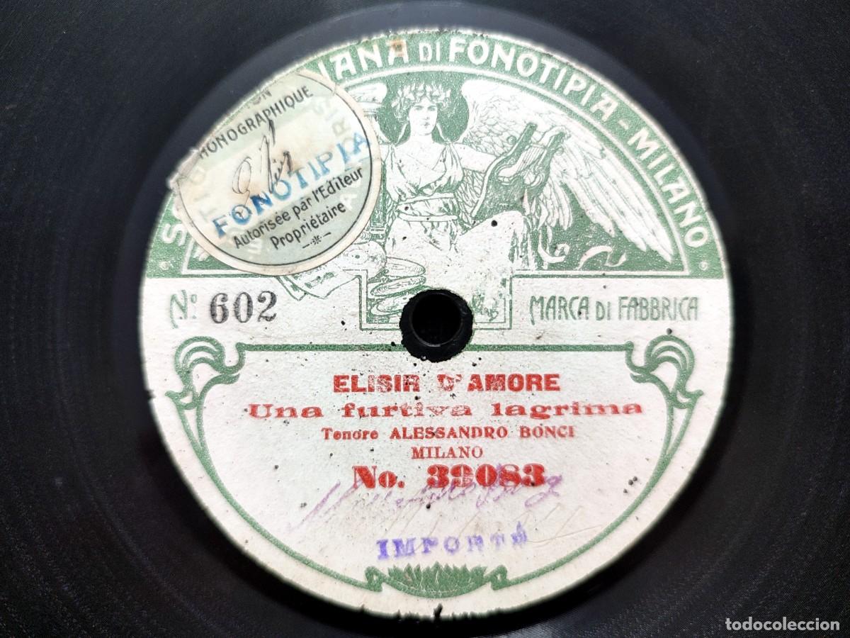Discos de pizarra: ELISIR D&rsquo;AMORE. UNA FURTIVA LAGRIMA. A. BONCI. MONOFACIAL. SOCIET&Aacute; ITALIANA DI FONOTIPIA 39083