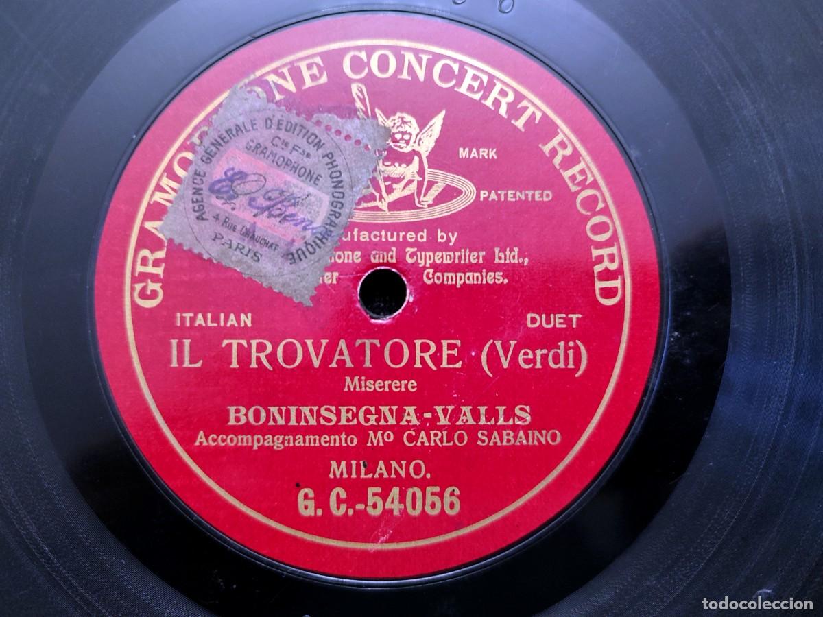 Discos de pizarra: IL TROVATORE, MISERERE. C. BONINSEGNA y E. VALLS. MONOFACIAL GRAMOPHONE CONCERT RECORD G.C. 54056