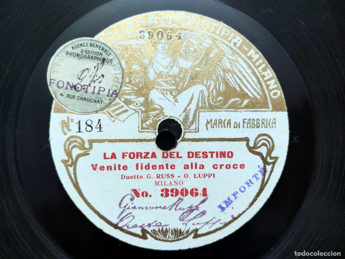 Discos de pizarra: LA FORZA DEL DESTINO. GIANNINA RUSS y ORESTE LUPPI. MONOFACIAL. SOCIET&Aacute; ITALIANA DI FONOTIPIA 39083