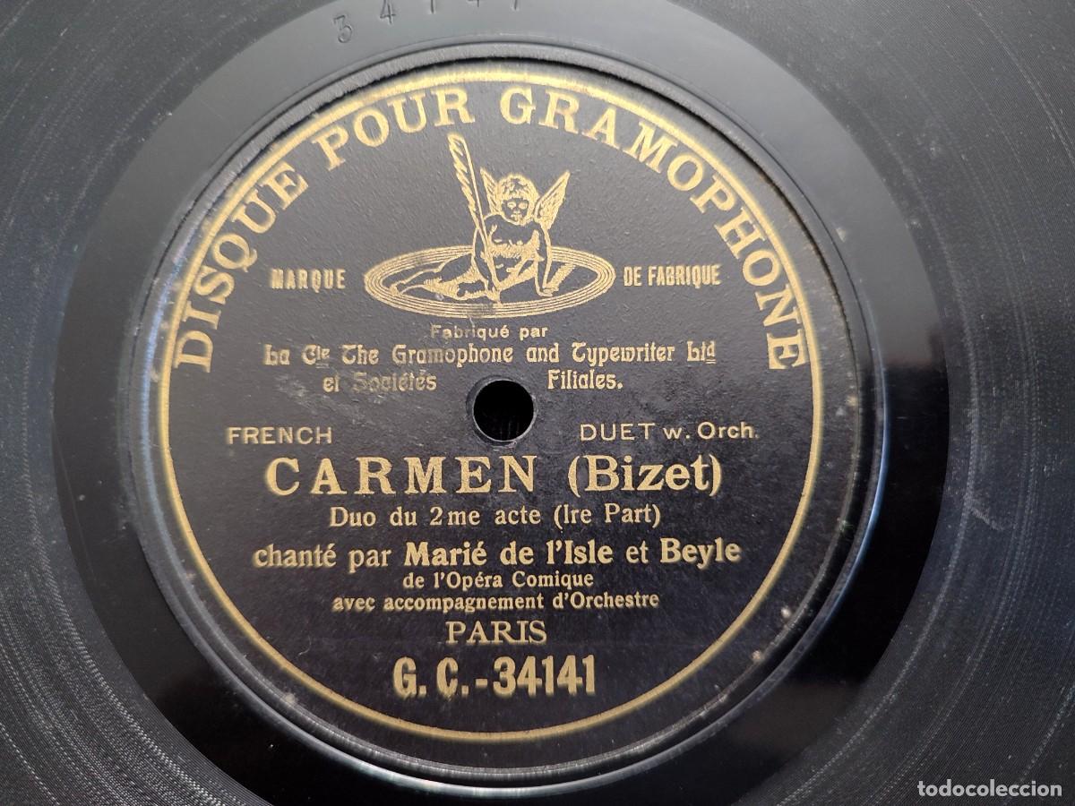 Discos de pizarra: CARMEN (BIZET) MARI&Eacute; DE L&rsquo;ISLE et (LE&Oacute;N) BEYLE. DISQUE POUR GRAMOPHONE G.C.-34141