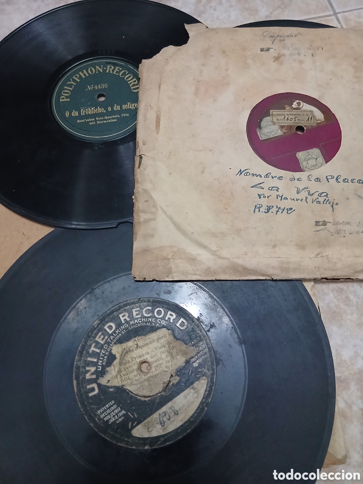 Discos de pizarra: 3 discos de pizarra 78rpm