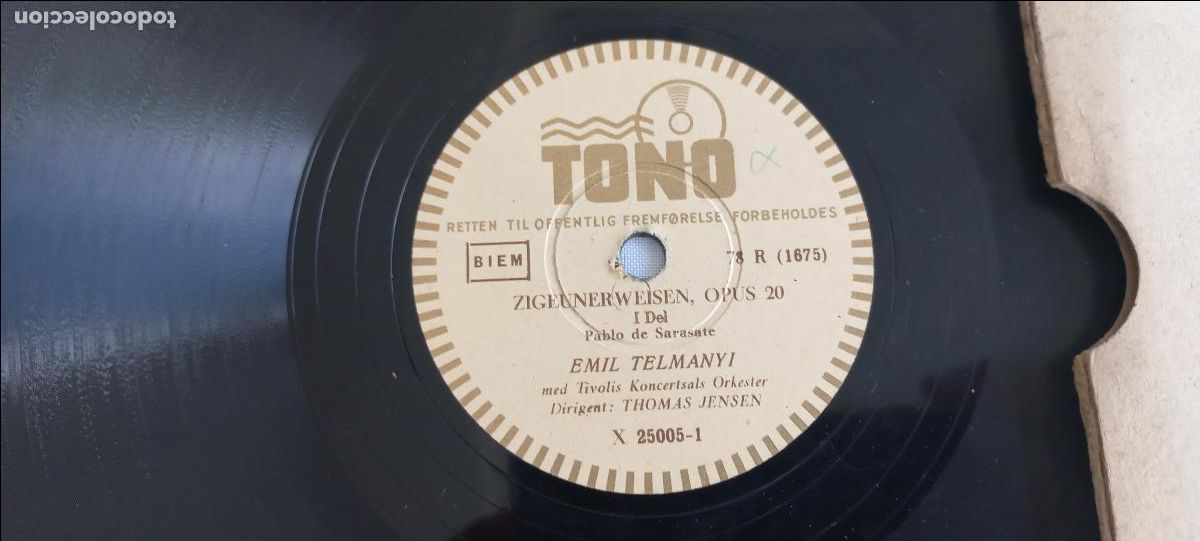 Discos de pizarra: Emil Telm&aacute;nyi &ndash; Zigeunerweisen, Opus 20 Thomas Jensen. Tono X X 25005-1-2 78 RPM