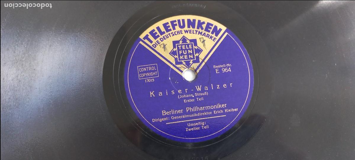 Discos de pizarra: Kaiser Walzer. Erster-Zweiter Teil. Berliner Philharmoniker. erich Klelber Telefunken E 964. LEER