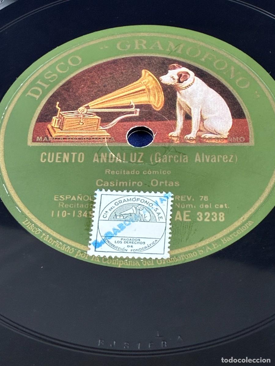 Discos de pizarra: Disco de pizarra Casimiro Ortas. Cuento Andaluz / Viva el Cerote. Gram&oacute;fono AE 3238 La voz de su Amo