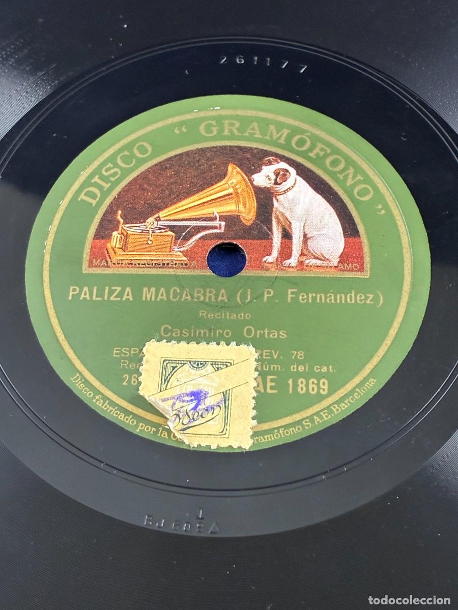 Disques en gomme-laque: Disco de pizarra Casimiro Ortas y L. Manzano. Paliza Macabra / El Preceptor. Gram&oacute;fono AE 1869