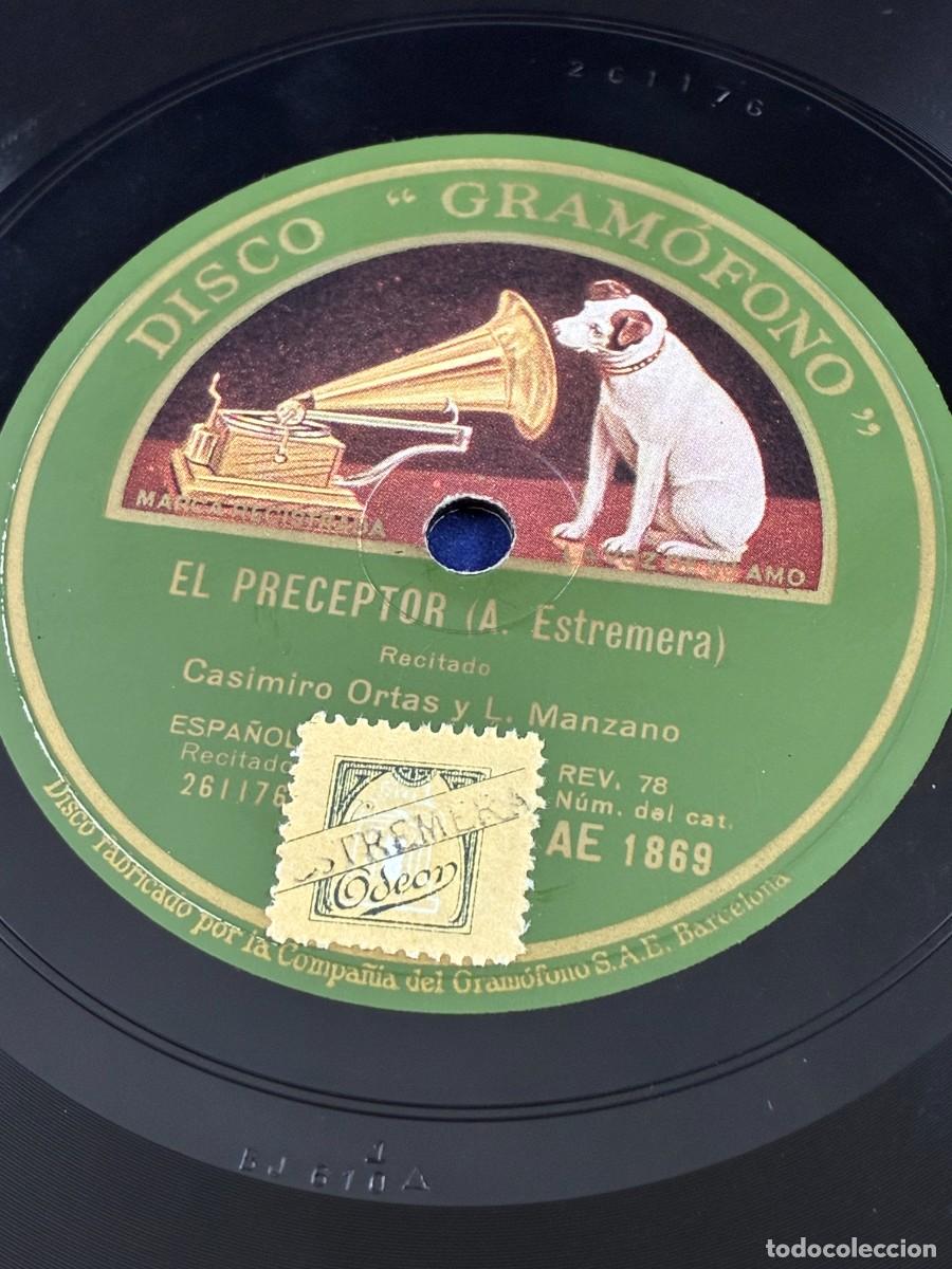 Discos de pizarra: Disco de pizarra Casimiro Ortas y L. Manzano. Paliza Macabra / El Preceptor. Gram&oacute;fono AE 1869