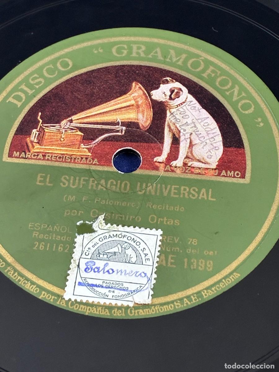Discos de pizarra: Disco de pizarra Casimiro Ortas y G&oacute;rriz. Desahuciado por el casero / Sufragio Universal. 1925
