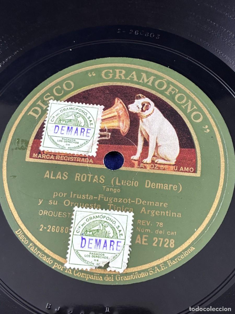 Discos de pizarra: Disco pizarra Irusta-Fugazot-Demare. Alas rotas / Boedo. Tangos Gram&oacute;fono AE 2728