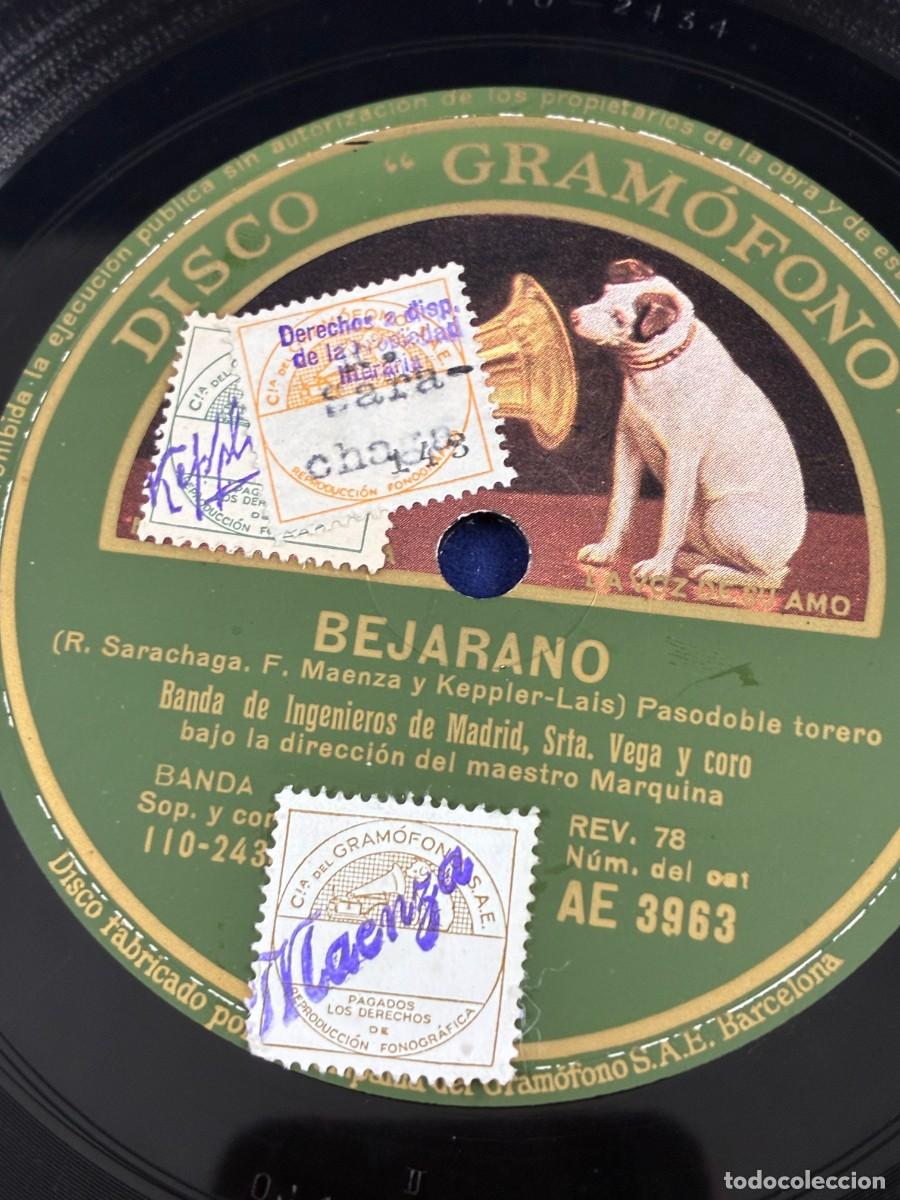 Discos de pizarra: Disco Pizarra 1932. La Peregila / Bejarano. Banda Ingenieros Madrid. Marquina. AE 3963