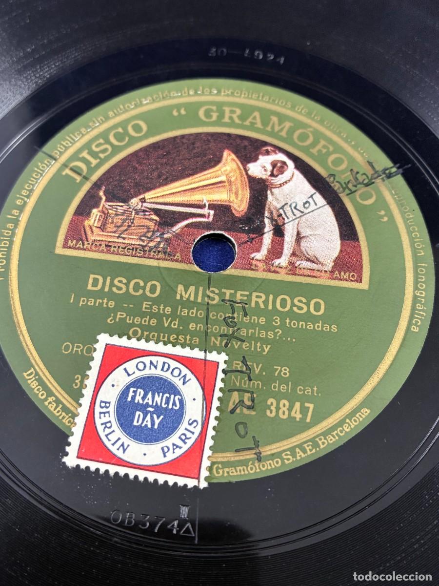 Discos de pizarra: DISCO PIZARRA 78 RPM DISCO MISTERIOSO. ORQUESTA NOVELTY. GRAM&Oacute;FONO AE 3847. 1932