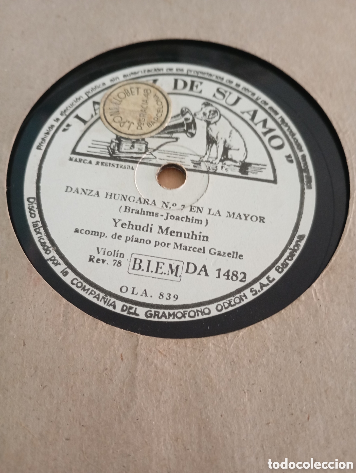 Discos de pizarra: Yehudi Menuhin Zapateado Danza H&uacute;ngara La Voz de su Amo Pizarra 25cm