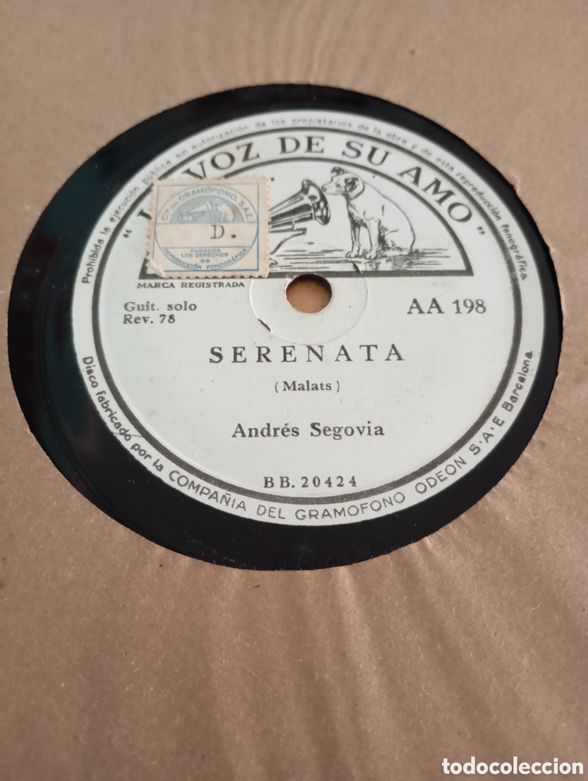 Discos de pizarra: Andr&eacute;s Segovia Serenata Nocturno La voz de su alma # disco pizarra 25cm