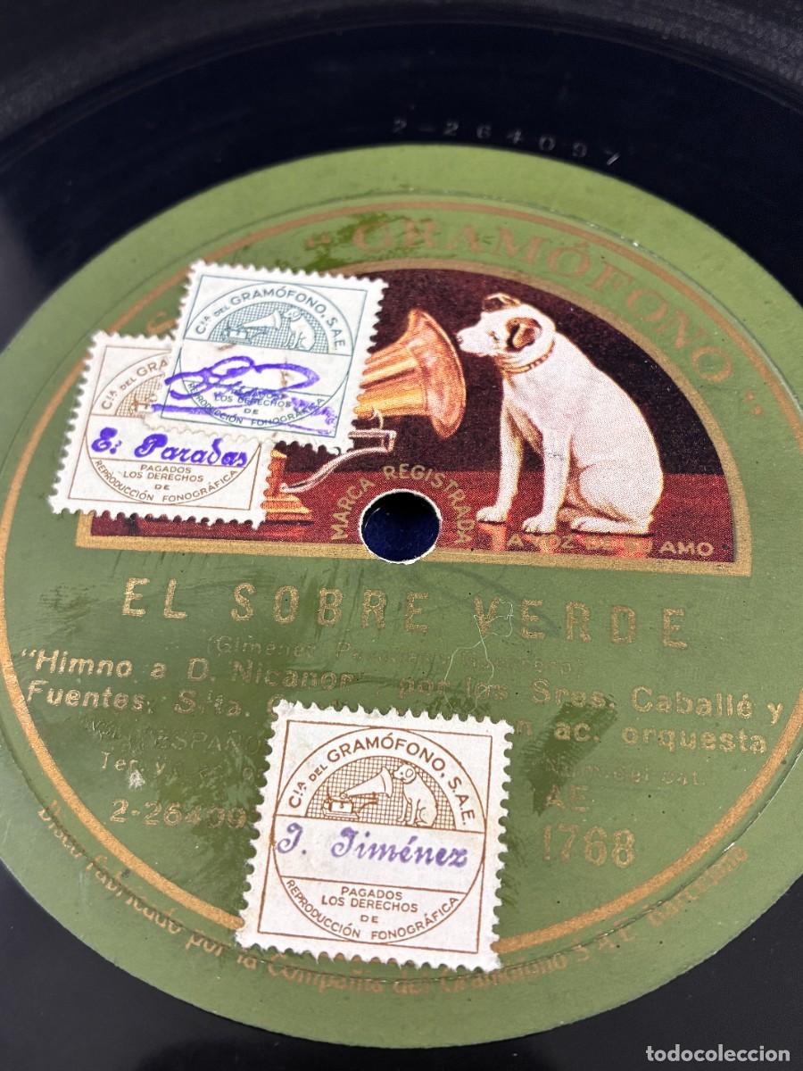 Discos de pizarra: Disco Pizarra 78 RPM El Sobre Verde 1927 Jacinto Guerrero La Voz de su Amo AE 1768