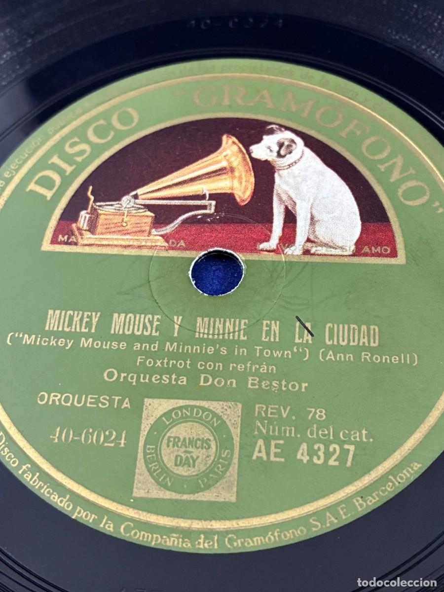 Discos de pizarra: Disco Pizarra 78 RPM Mickey Mouse Minnie Lobo Feroz Disney Don Bestor 1933 Gram&oacute;fono AE 4327