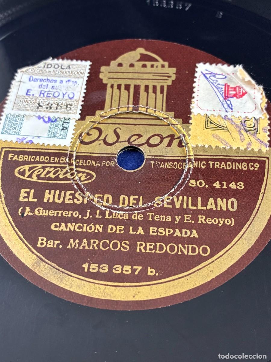 Discos de pizarra: Disco Pizarra 78 RPM Marcos Redondo El Hu&eacute;sped del Sevillano Ode&oacute;n 153357 Jacinto Guerrero