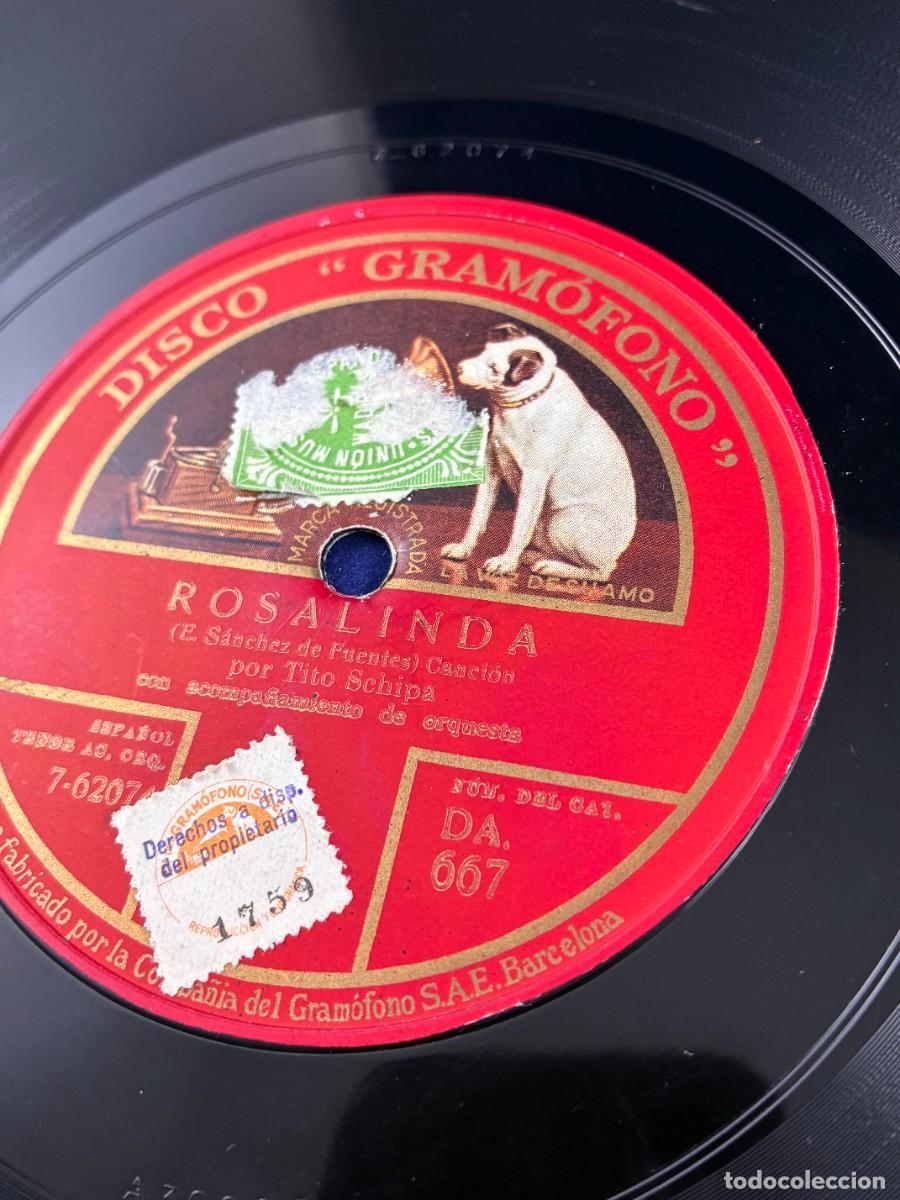 Discos de pizarra: Tito Schipa. Rosalinda / Mi viejo amor. Disco pizarra 78 rpm Gram&oacute;fono etiqueta roja DA 667