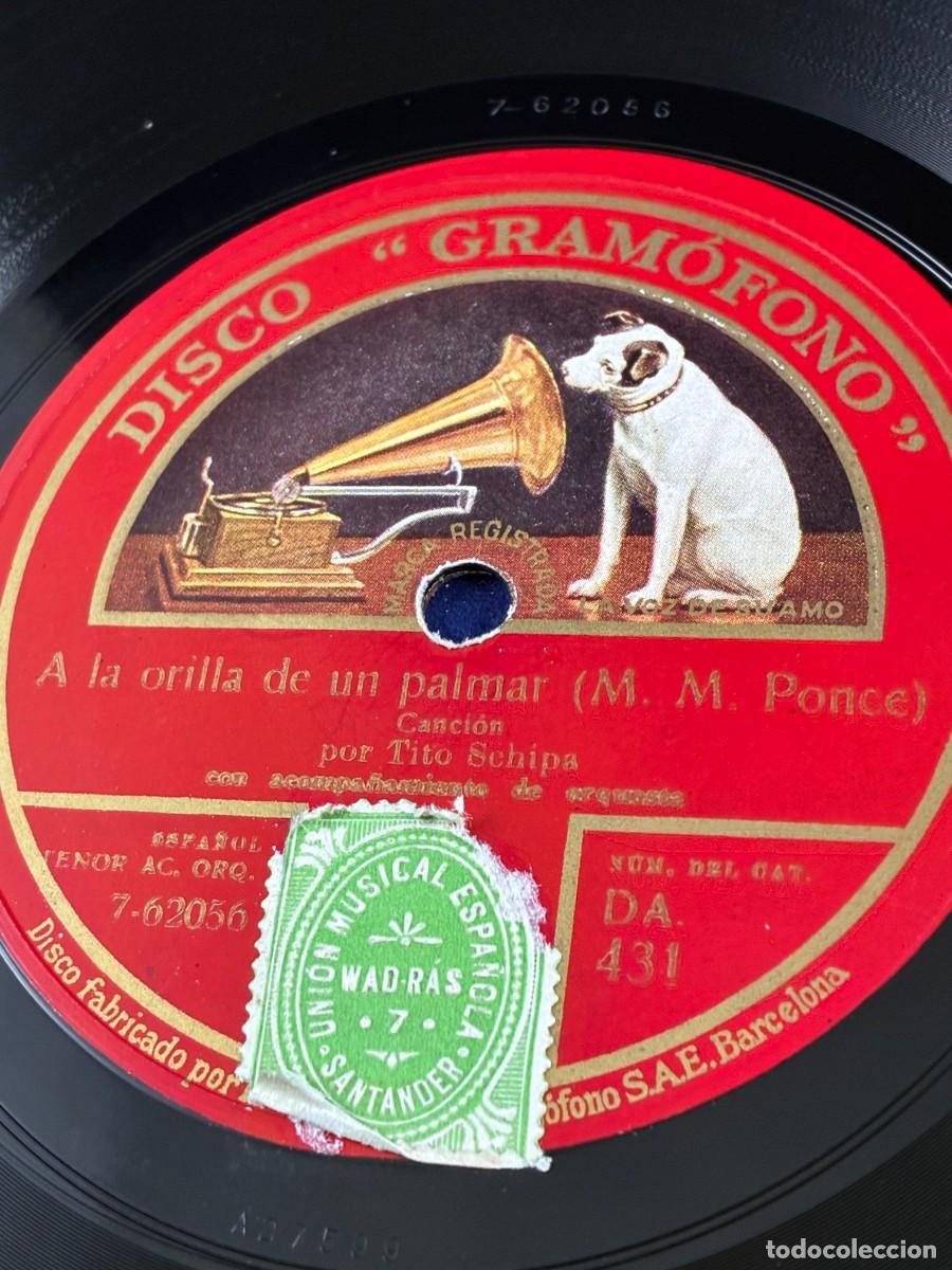 Discos de pizarra: Tito Schipa. Qui&eacute;reme mucho / A la orilla de un palmar. Disco pizarra rojo DA 431