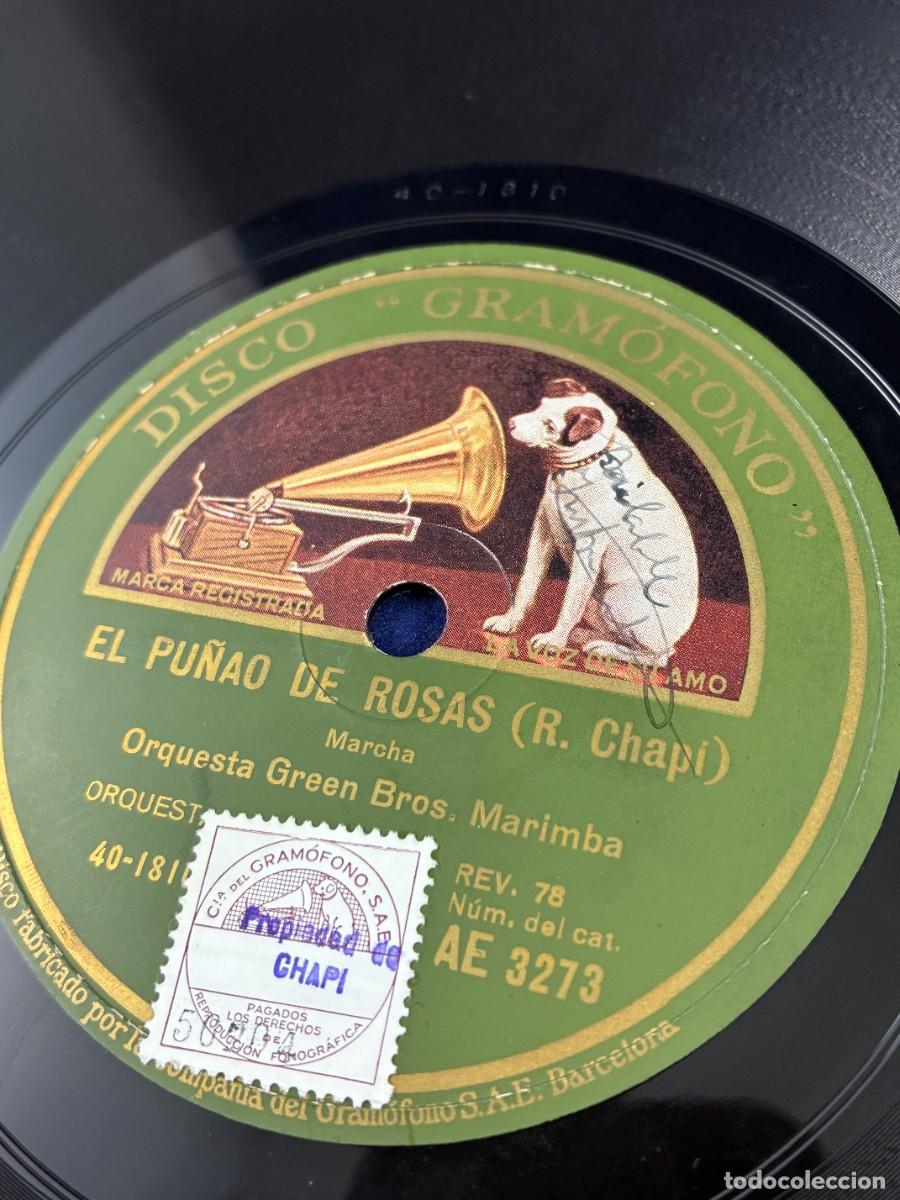 Discos de pizarra: Disco pizarra 78 rpm. Green Bros. Marimba. El pu&ntilde;ao de rosas. Gram&oacute;fono AE 3273