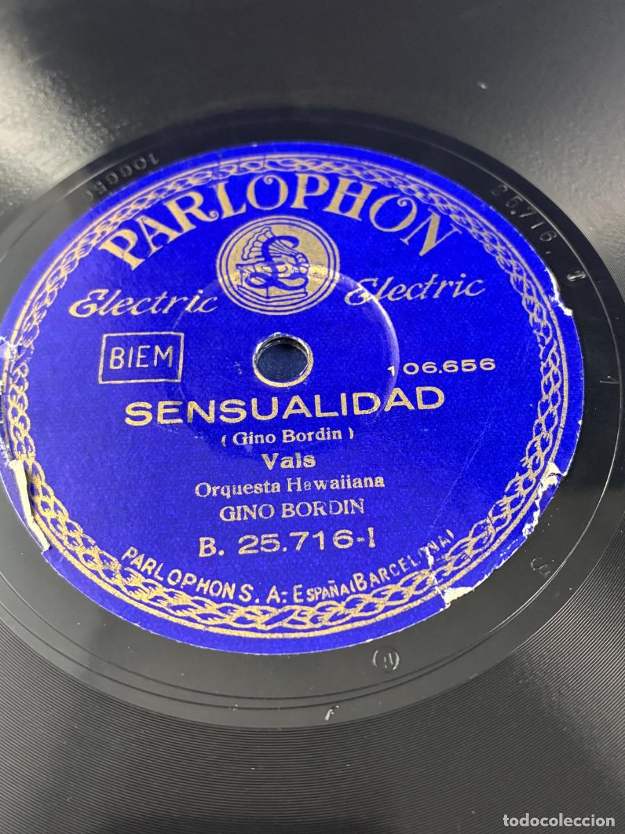 Discos de pizarra: Gino Bordin. Sensualidad / Bonitas flores de Hawaii. Disco pizarra Parlophon 78 rpm