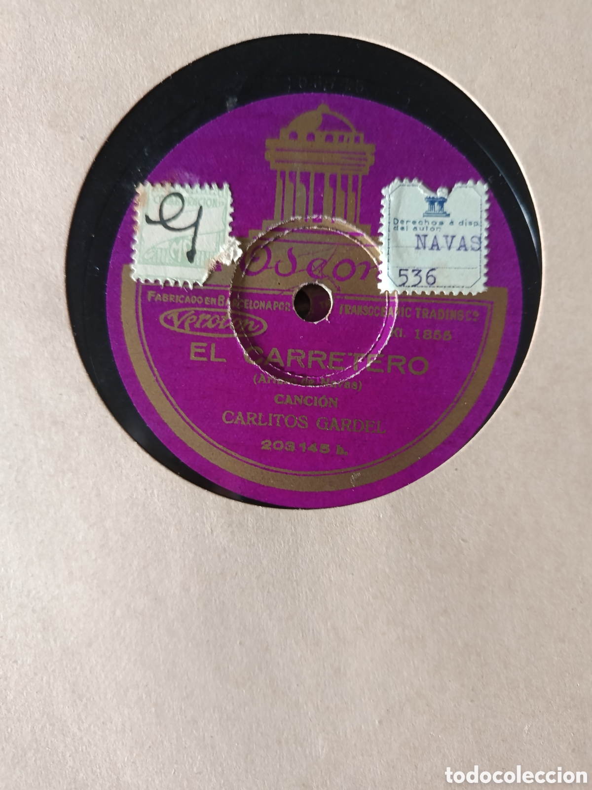Discos de pizarra: Carlitos Gardel pizarra sello Ode&oacute;n editada en Espa&ntilde;a. - Foto 2